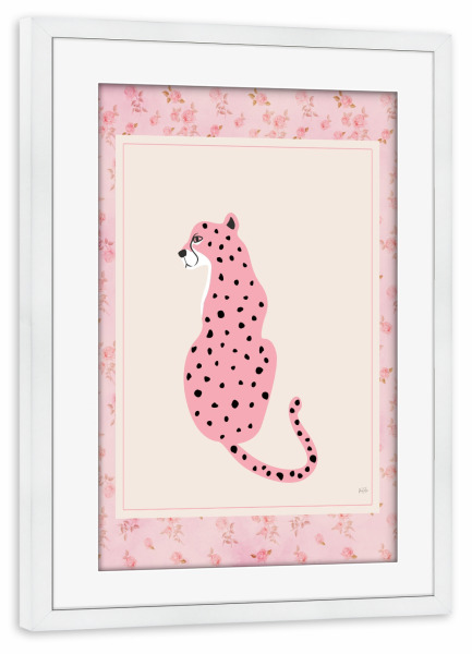 Poster mit Rahmen weiß "Geduldiges Warten" artboxONE - Tiere,Abstrakt - Gepard,Katze,Rosa