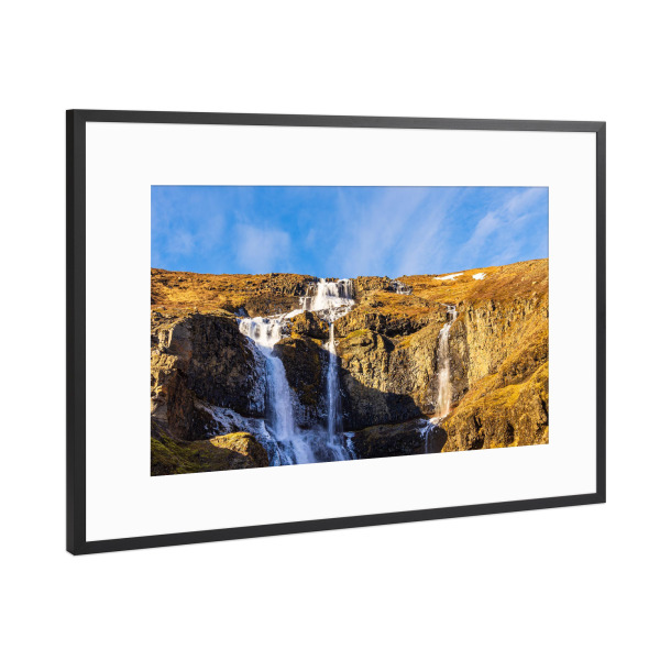 Poster mit Rahmen Schwarz (Metallic) "Rjúkandafoss Wasserfall" artboxONE - Natur,Reise,Reise / Länder