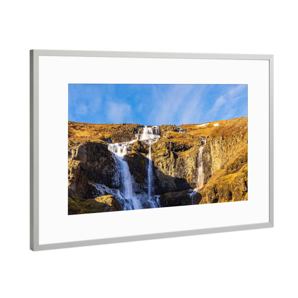 Poster mit Rahmen Silber "Rjúkandafoss Wasserfall" artboxONE - Natur,Reise,Reise / Länder