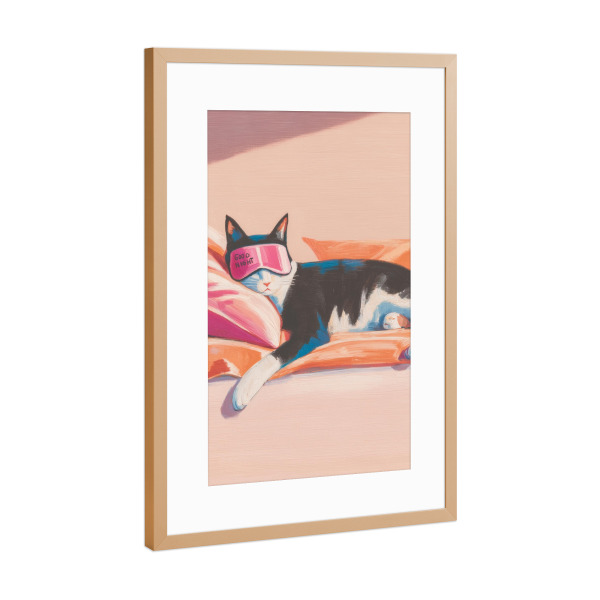 Poster mit Rahmen Kupfer "Katze Im Schlummermodus" artboxONE - Typografie,Tiere,Lustig