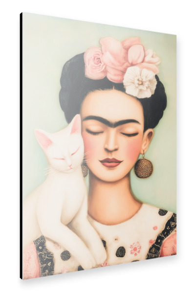 Alu-Dibond "Sanfte Frida mit Katze" 30x20 cm artboxONE