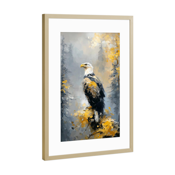 Poster mit Rahmen Gold "Adler Wald Golden (matart)" artboxONE - Natur,Tiere - Adler,Tier,Tiere,Wild,Wald,Natur,Modern,Kunst