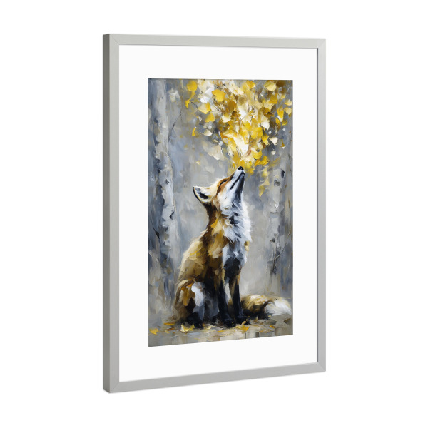Poster mit Rahmen Silber "Fuchs Wald Golden (matart)" artboxONE - Natur,Tiere - Fuchs,Füchse,Tier,Tiere,Natur,Wild,Wald,Modern,Kunst
