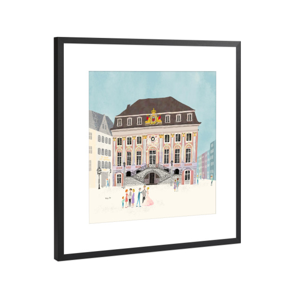 Poster mit Rahmen Schwarz (Metallic) "Bonn altes Rathaus Illustration" artboxONE - Städte,Reise,Architektur