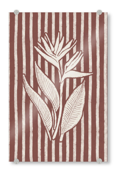 Acrylglasbild "Paradiesvogel-Holzschnitt-Ton" artboxONE - Floral,Abstrakt - Botanisch,Blockdruck,Strelitzia,Minimal,Minimalistisch,Streifen,Rustikal