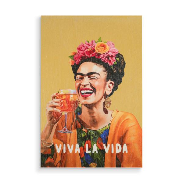 Holzbild "Lebenslust mit Frida" artboxONE - Typografie,Menschen,Essen & Trinken / Alkohol