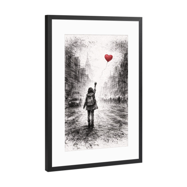 Poster mit Rahmen Schwarz (Metallic) "Letting go" artboxONE - Abstrakt,Menschen,Schwarzweiß,Liebe
