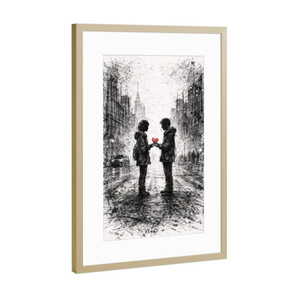 Poster mit Rahmen Gold "Shared Heart" artboxONE - Abstrakt,Menschen,Liebe