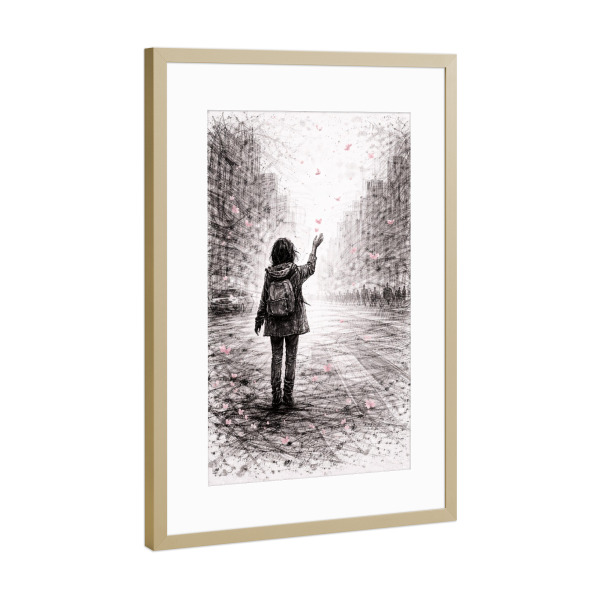 Poster mit Rahmen Gold "Chasing Spring - Cherry Blossom" artboxONE - Floral,Abstrakt,Menschen