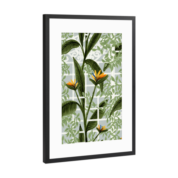 Poster mit Rahmen Schwarz (Metallic) "Treibhausliebe" artboxONE - Natur,Floral - Botanisch,Blumen,Tropisch,Gewächshaus,Spalier,Pflanzen,Grün,Blätter