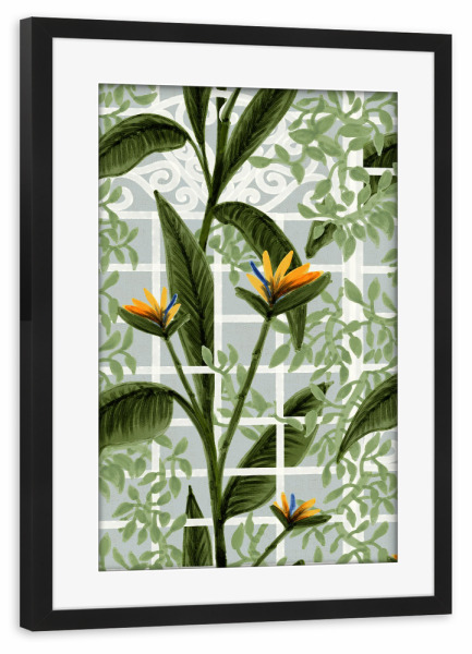 Poster mit Rahmen schwarz "Treibhausliebe" artboxONE - Natur,Floral - Botanisch,Blumen,Tropisch,Gewächshaus,Spalier,Pflanzen,Grün,Blätter
