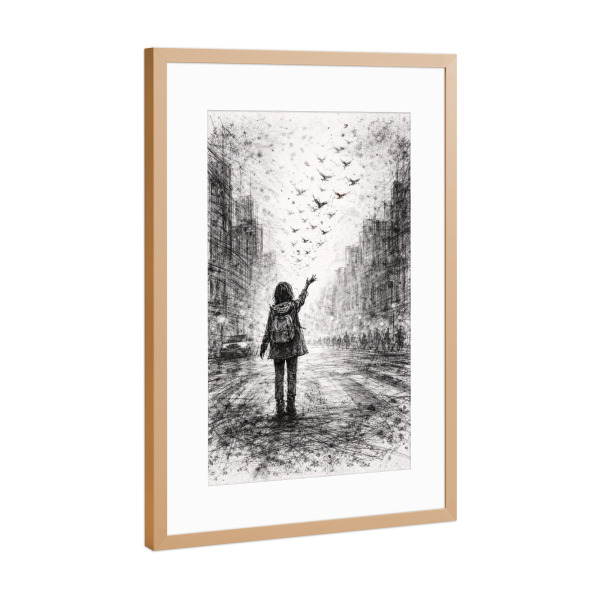 Poster mit Rahmen Kupfer "Let them fly 2" artboxONE - Städte,Tiere,Abstrakt,Menschen,Schwarzweiß
