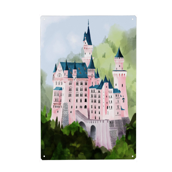 Holzbild "Schloss Illu Neuschwanstein" artboxONE - Städte,Städte / München,Reise,Für Kinder,Architektur
