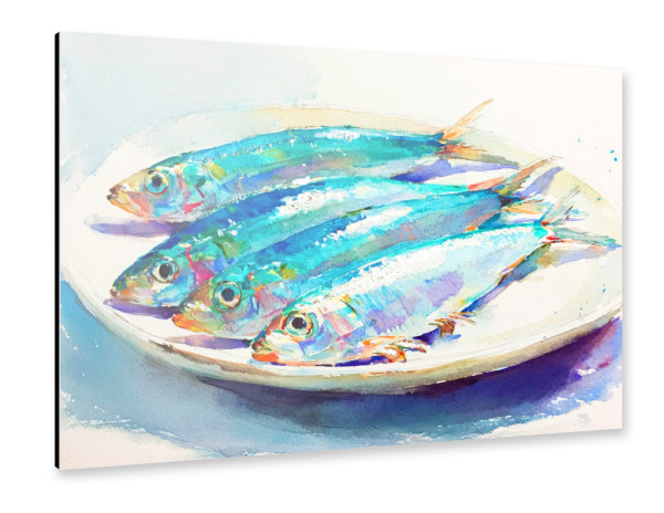 Alu-Dibond "Sardinen Aquarell" 75x50 cm artboxONE