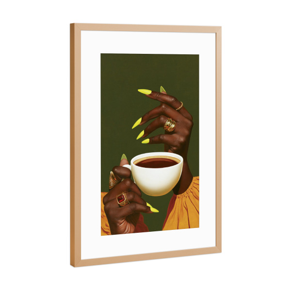 Poster mit Rahmen Kupfer "Kaffee Pause mit Goldschmuck" artboxONE - Essen & Trinken,Menschen,Fashion