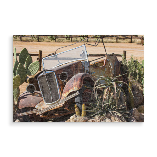Holzbild "Ein Oldtimer bei Solitär" artboxONE - Reise / Afrika,Automobile - Namibia,Oldtimer,Auto,Kfz,Schrott,Kaktus,Solitär,Afrika
