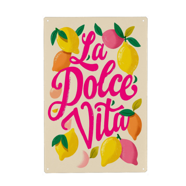 Holzbild "La Dolce Vita (Zitronen)" artboxONE - Typografie,Für Mama,Essen & Trinken / Obst & Gemüse