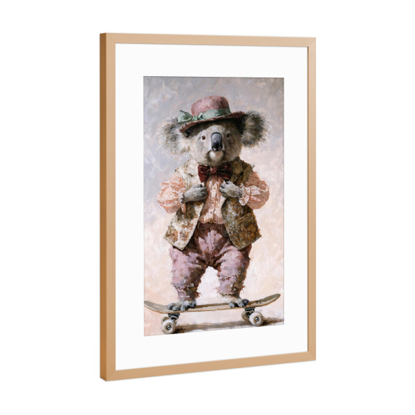 Poster mit Rahmen Kupfer "Dapper Koala on a Skateboard" artboxONE - Tiere,Abstrakt
