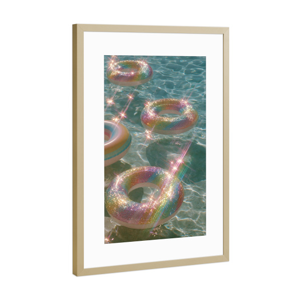 Poster mit Rahmen Gold "Glitzernde Schwimmreifen" artboxONE - Natur,Reise,Reise / Strand und Meer
