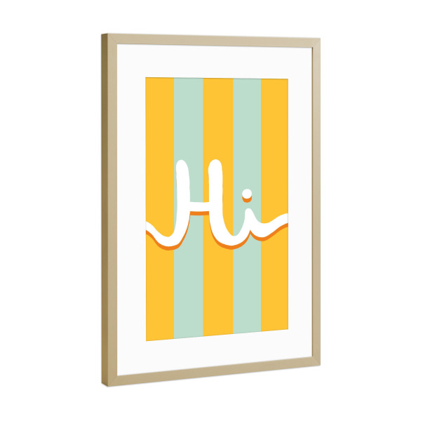 Poster mit Rahmen Gold "Hi - grün gelb" artboxONE - Typografie,Geometrie,Für Mama