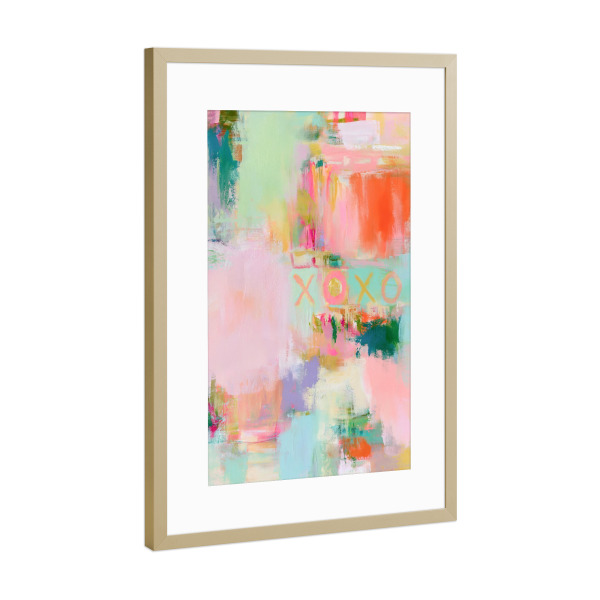 Poster mit Rahmen Gold "Xoxo Leuchten in Pastell" artboxONE - Typografie,Abstrakt,Liebe