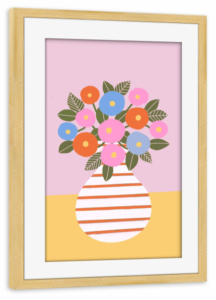 Poster mit Rahmen kiefer "Sonntagssorbetstrauß" artboxONE - Floral,Abstrakt - Stillleben,Blume,Pastell,Sorbet,Naiv,Malerei