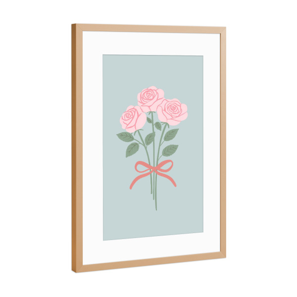 Poster mit Rahmen Kupfer "Vintage rosa Rosenstrauß" artboxONE - Floral - Blaugrün,Rose,Blume,Schleife,Band,Rot,Blumenstrauß,Frühling
