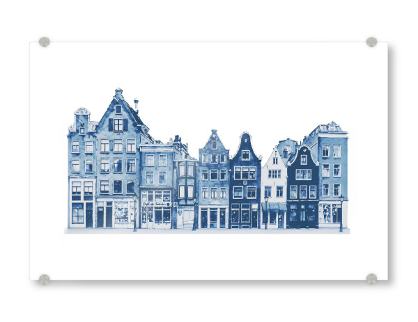 Acrylglasbild "Amsterdamer Grachtenhäuser" artboxONE - Architektur,Städte / Amsterdam - Amsterdam,Haus,Kanal,Aquarell,Blau,Delft,Keramik,Reisen,Europa
