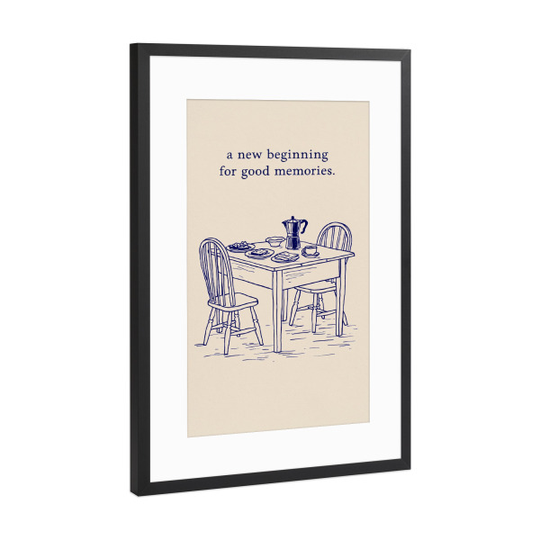 Poster mit Rahmen Schwarz (Metallic) "Kaffee, Croissant und Träume" artboxONE - Typografie,Essen & Trinken,Liebe