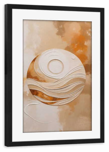 Poster mit Rahmen schwarz "Beige Spirale B" artboxONE - Abstrakt - Abstrakt,Wirbelnd,Kreisförmig,Beige,Braun,Bewegung,Linien,Wärme,Tiefe,Flüssigkeit