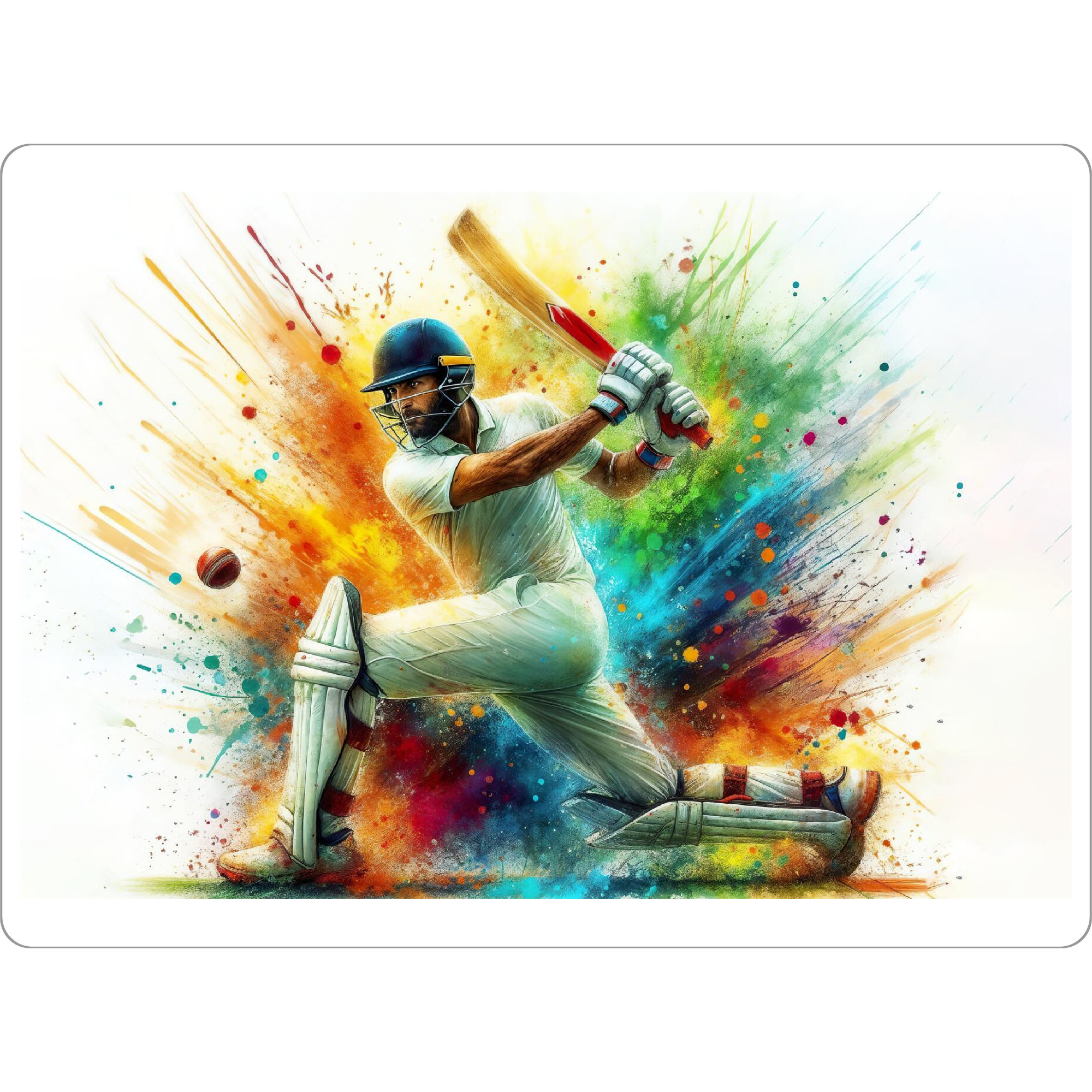 Tischset "Lebendiger Cricket-Schuss" artboxONE - Abstrakt,Sport - Cricketspieler,Sport,Aktion,Energie,Lebendig,Dynamisch,Bunt,Schläger,Ball,Bewegung