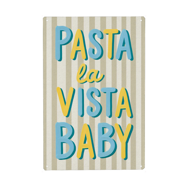 Holzbild "Sonnige Pasta la Vista Baby" artboxONE - Typografie,Essen & Trinken,Lustig