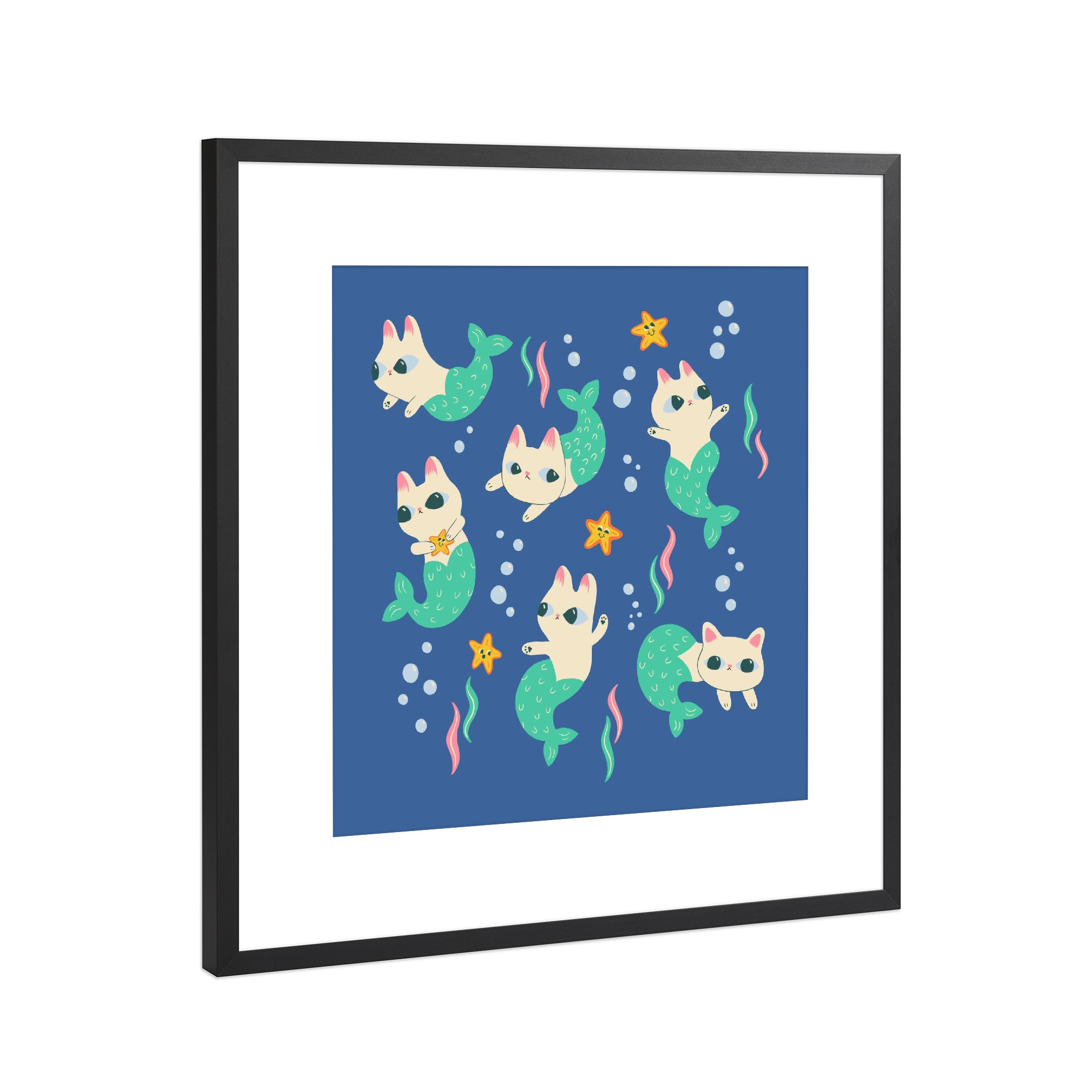 Poster mit Rahmen Schwarz (Metallic) "Carrie Cantwell - Purrmaids" artboxONE - Für Kinder,Tiere,Unterwasser