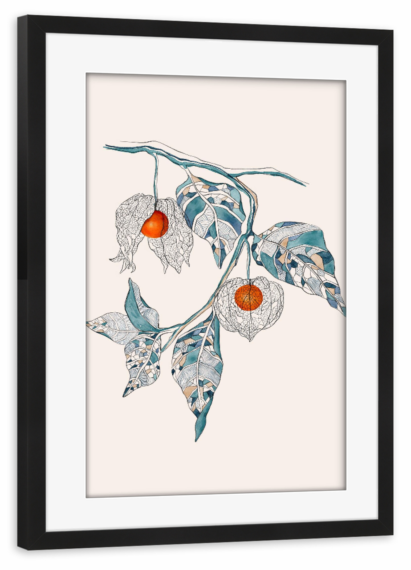 Poster mit Rahmen schwarz "Cats & Dotz - Laternen" artboxONE - Natur,Floral - Natur,Blüte,Herbst,Lampion,Laterne,Botanik,Pflanze,Garten,Blume