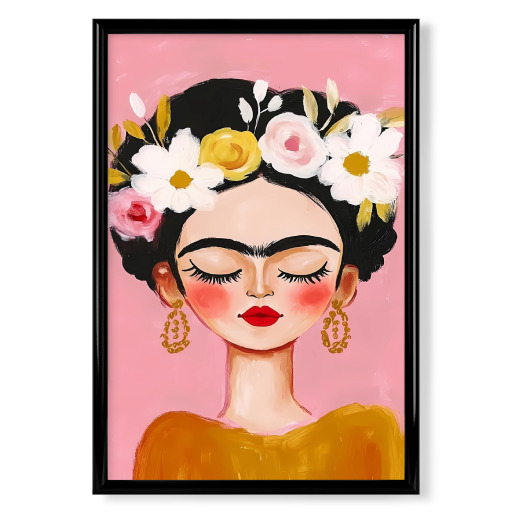 Frida Kahlo rosa Blumenporträt