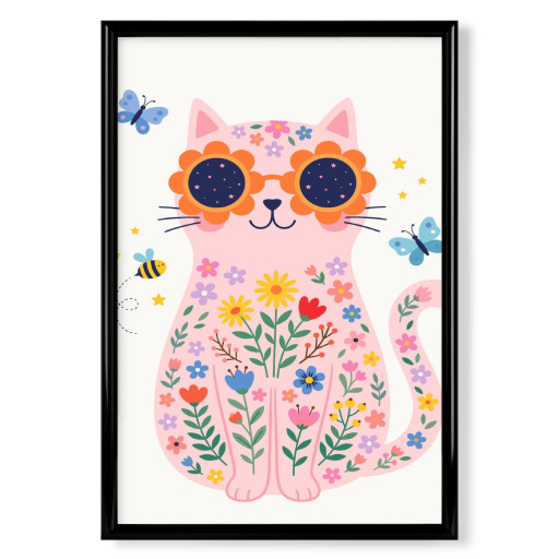 Groovy Floral Pink Cat