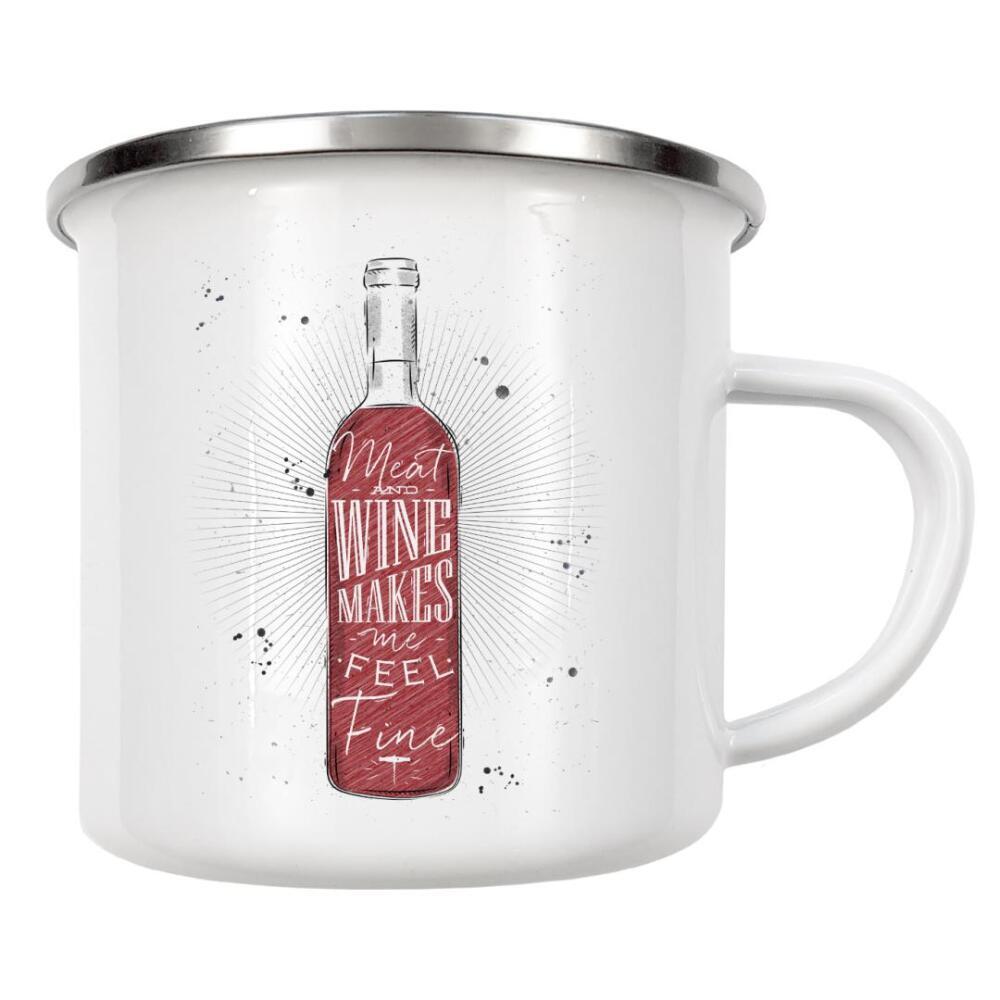 Emaille Tasse "Meat and Wine 02" artboxONE - Schwarzweiß,Essen & Trinken / Alkohol