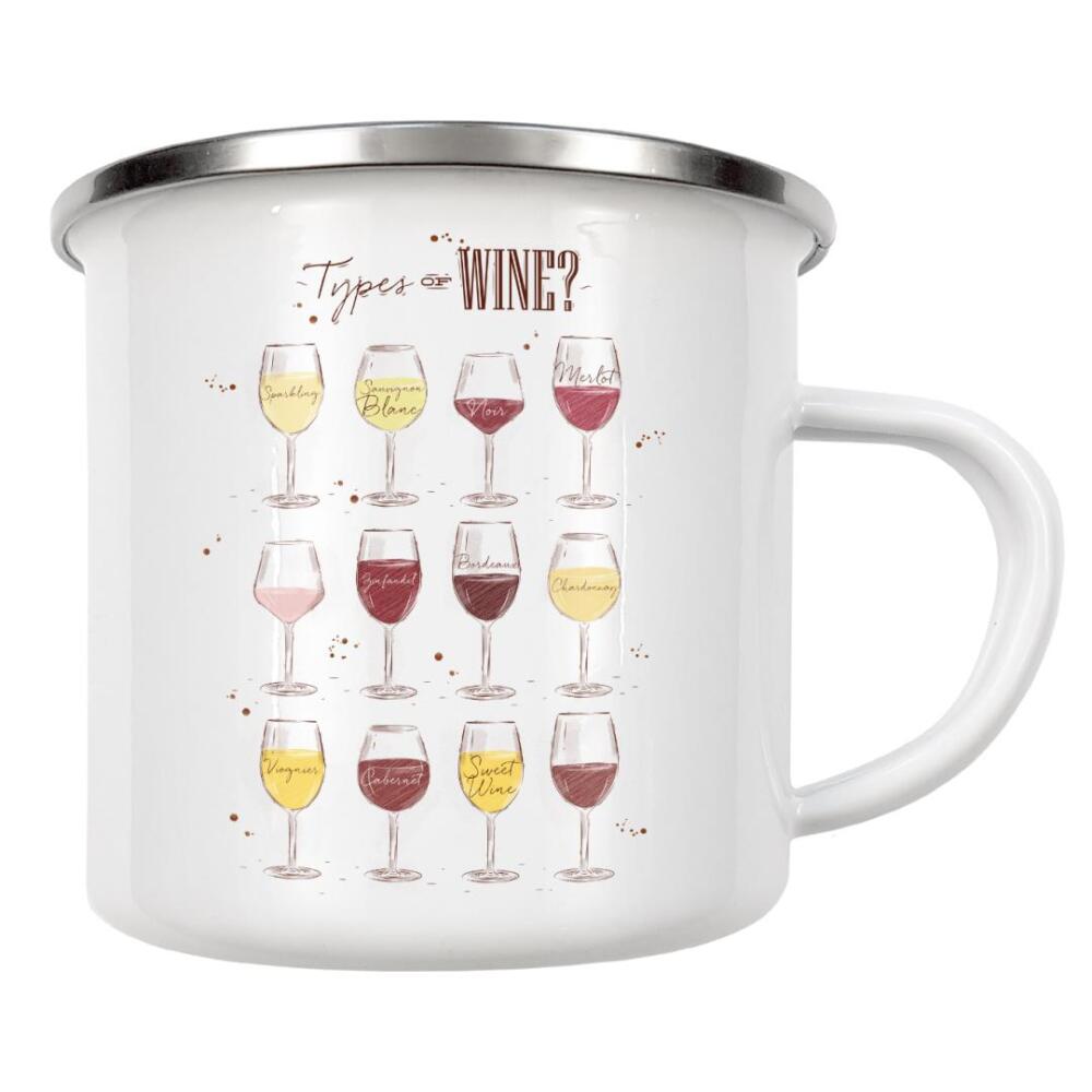 Emaille Tasse "Types of Wine 02" artboxONE - Essen & Trinken,Schwarzweiß,Essen & Trinken / Alkohol