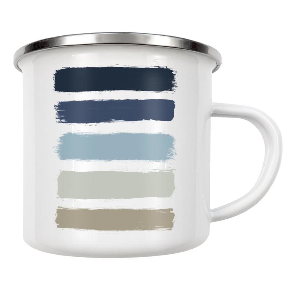 Emaille Tasse "Blue & Taupe Stripes" artboxONE - Abstrakt