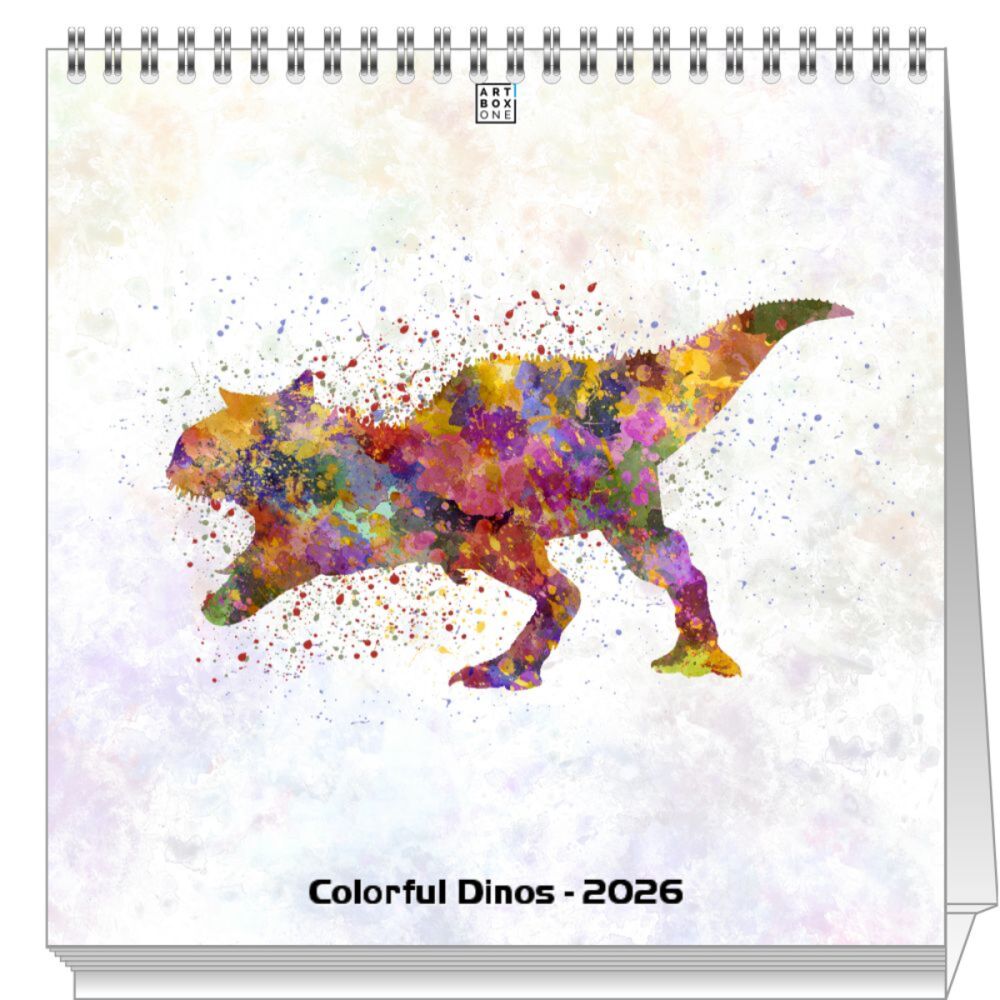 artboxONE Mini-Tischkalender 2026 Colorful Dinos Tischkalender Klein 2026 Tiere