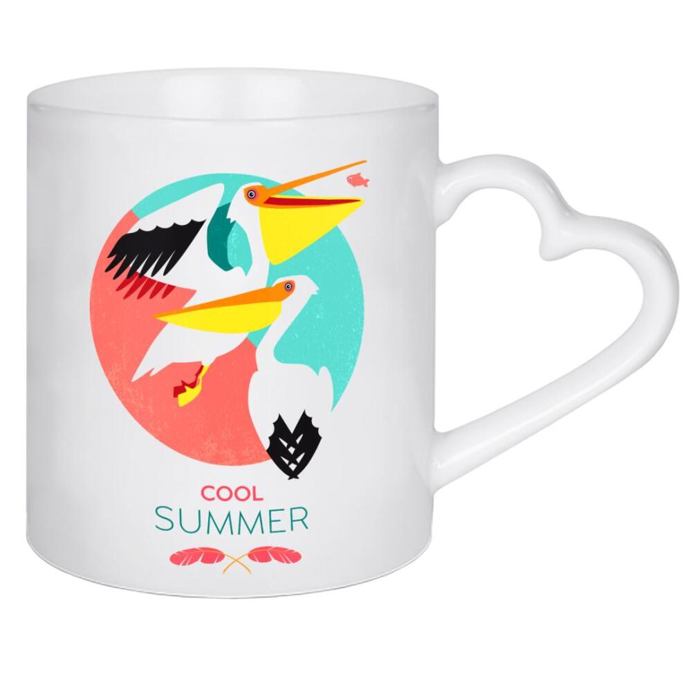 Herztasse "Cool Summer Pelicans" artboxONE - Typografie,Tiere,Geometrie,Reise / Strand und Meer,Festivals
