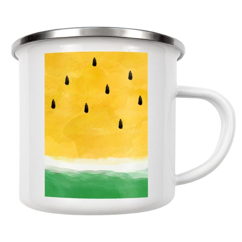 Emaille Tasse "Yellow Watermelon Abstract" artboxONE - Essen & Trinken,Abstrakt,Essen & Trinken / Obst & Gemüse