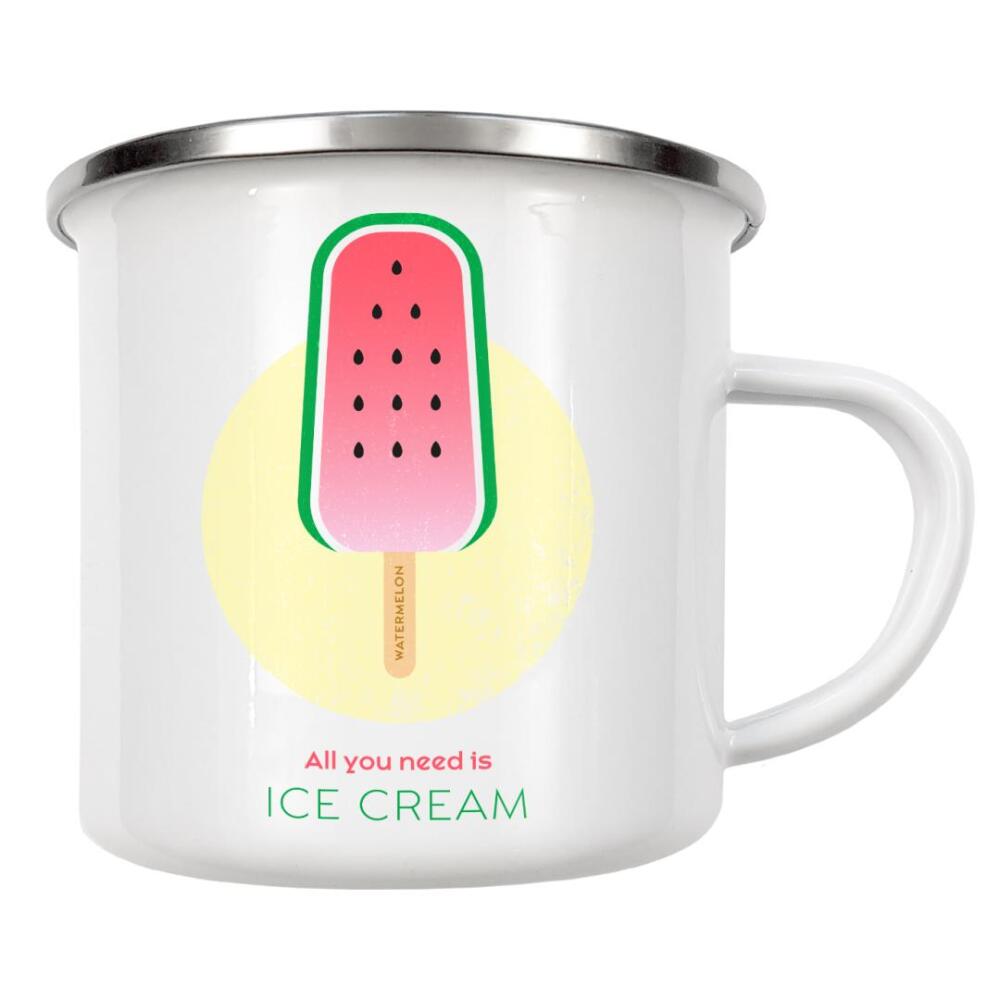 Emaille Tasse "Eis am Stiel – Wassermelone" artboxONE - Typografie,Für Kinder,Essen & Trinken,Geometrie,Festivals