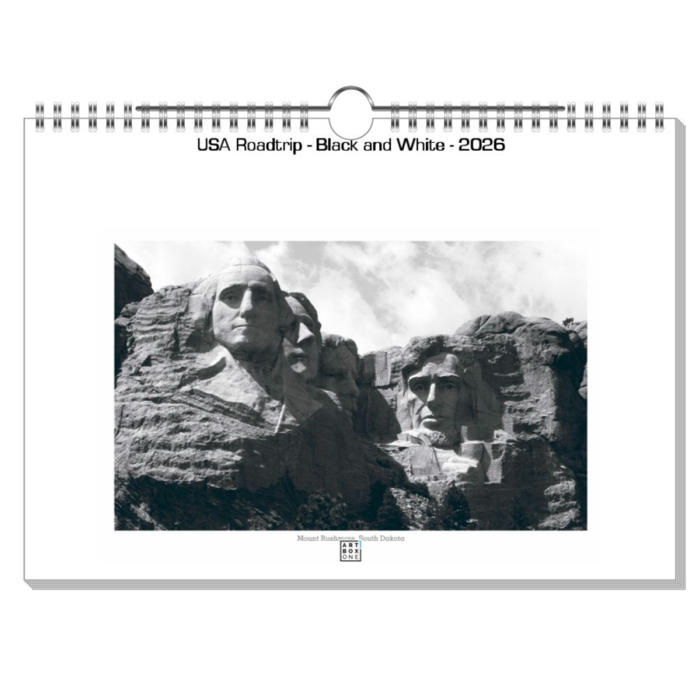 artboxONE Wandkalender A4 2026 USA Roadtrip - Black and White Reise