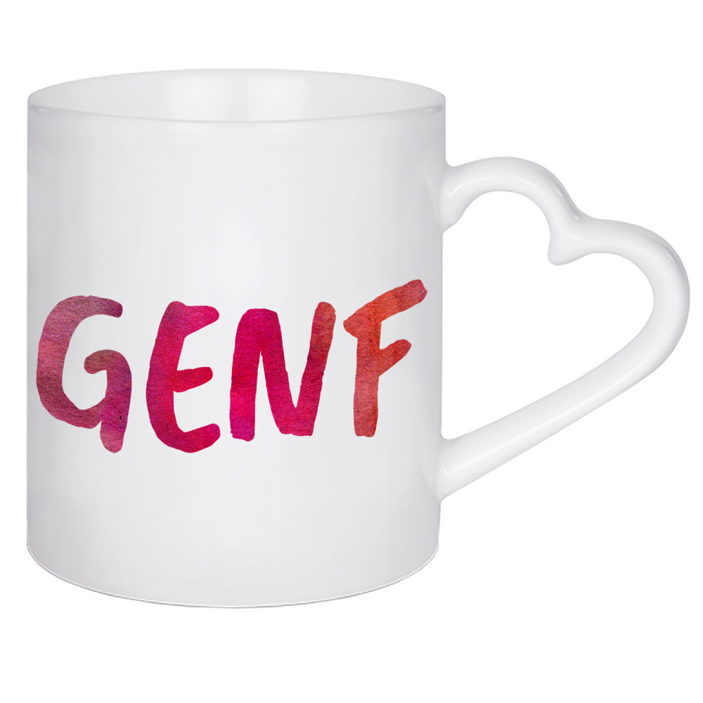 Herztasse "Genf Aquarell Bunt" artboxONE - Städte,Typografie,Städte / Weitere - Schweiz,Suisse,Switzerland,Buchstaben,Schrift,Letters,Europa,Geneva