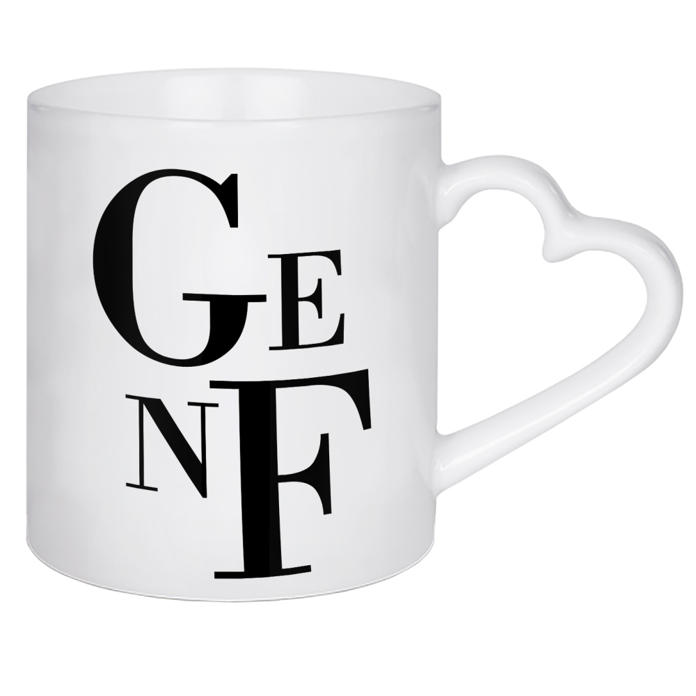 Herztasse "Genf Buchstabensalat" artboxONE - Städte,Typografie,Schwarzweiß,Städte / Weitere