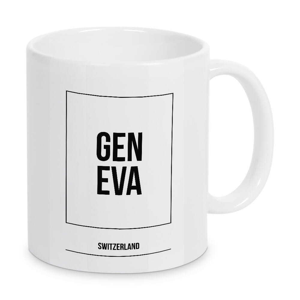 Tasse "Geneva Square" artboxONE - Städte,Typografie,Schwarzweiß,Städte / Weitere - Schweiz,Suisse,Switzerland,Buchstaben,Schrift,Letters,Europa,Genf