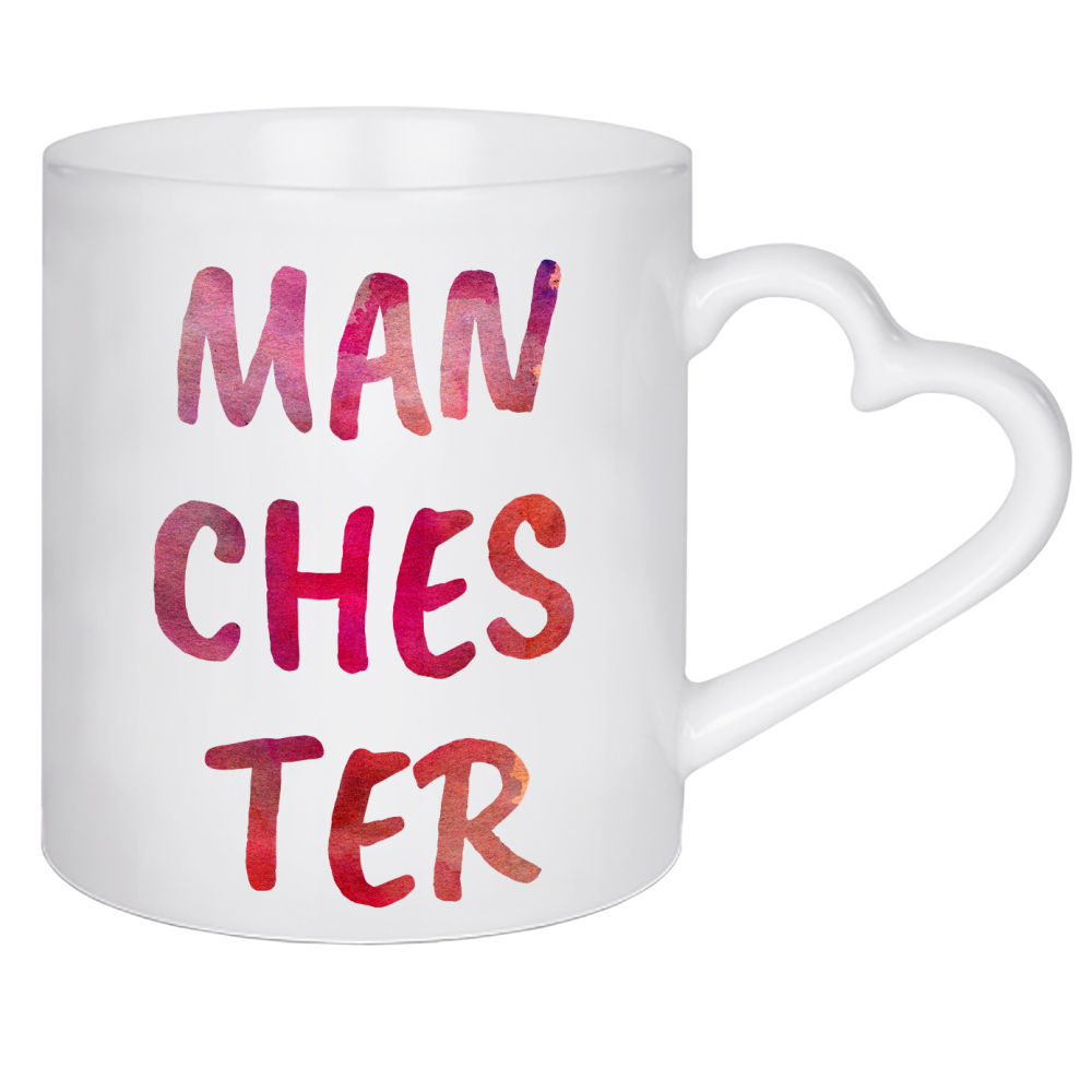Herztasse "Manchester Aquarell Bunt" artboxONE - Städte,Typografie,Städte / Weitere