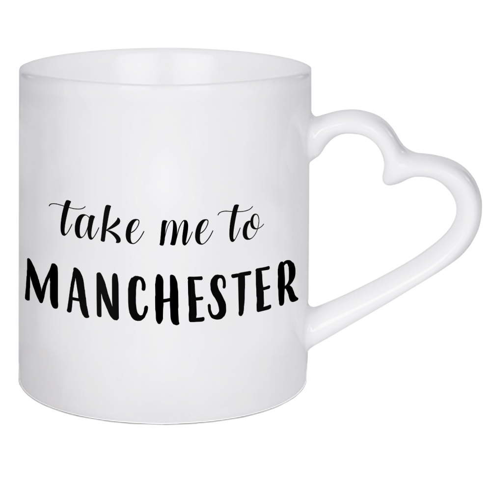 Herztasse "Take me to Manchester" artboxONE - Städte,Typografie,Schwarzweiß,Städte / Weitere