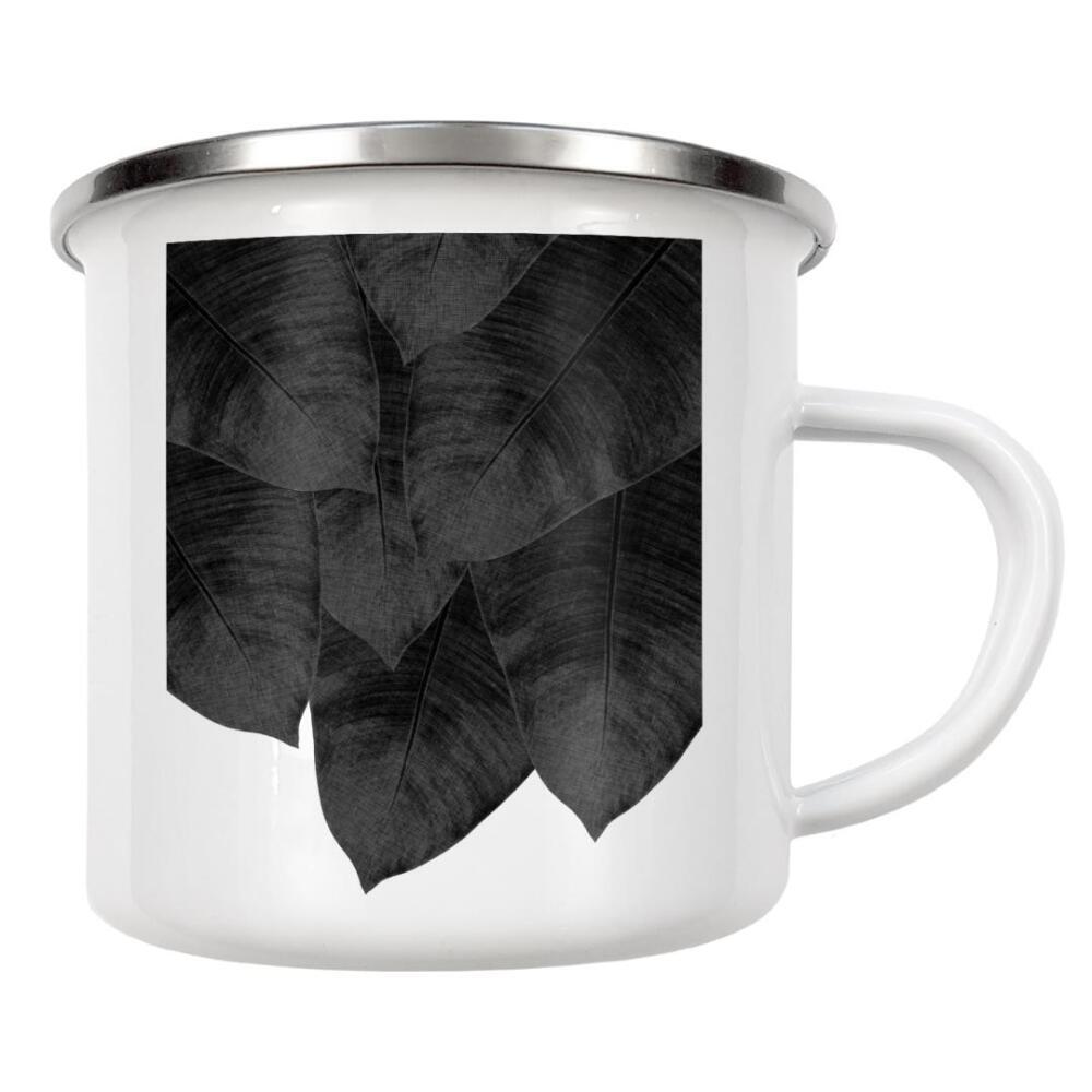 Emaille Tasse "Banana Leaves Black White" artboxONE - Natur,Floral,Abstrakt,Schwarzweiß